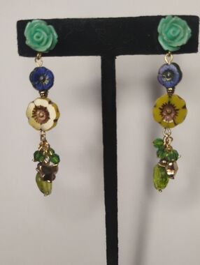 ✨ Handmade Czech Glass & Swarovski Crystal Floral Drop Earrings ✨